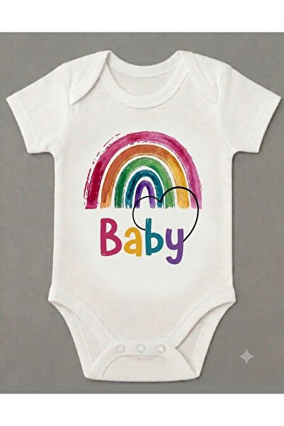 EYDUBABY Organic Cotton Rainbow Baby Printed Baby Bodysuit with Snap Fasteners