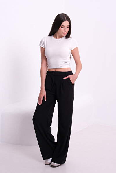 COTTONLAB Black Double Pocket Women's Palazzo Trousers
