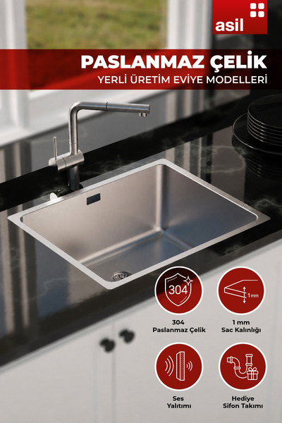 Asil Krom As 359 Paslanmaz Çelik Evye Tezgah Altı 40*50 Cm