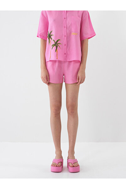 Xint Kadın Pembe %100 Keten Oversize Şort