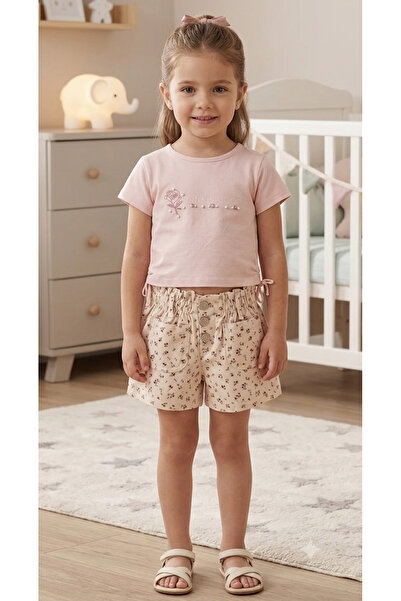 Efemkids 2/5-Year-Old Girl's Set with Floral Pattern and Pockets, Girl's Top-...