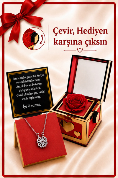 Aroma Hediye Gümüş Kaplama Açılabilir Yonca Güllü Çevirmeli Dönen Kutu Kadın ...