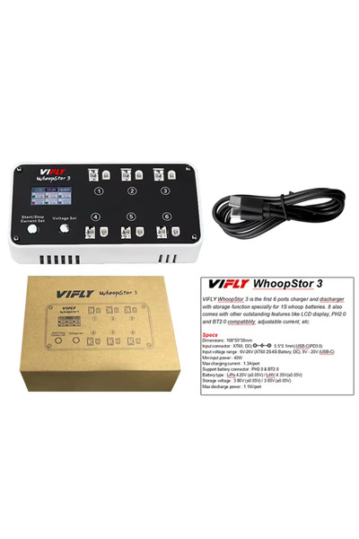 Choice1 WHITE V3 NEW VIFLY WhoopStor 3 V3 6 Ports 1S LIPO LiHV Battery Charge...