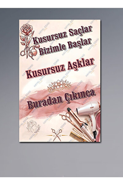 HAYAL ODASI STORE Kuaför Mdf Duvar Tablosu Dekor 20x29 cm - Kusursuz Saçlar 1...