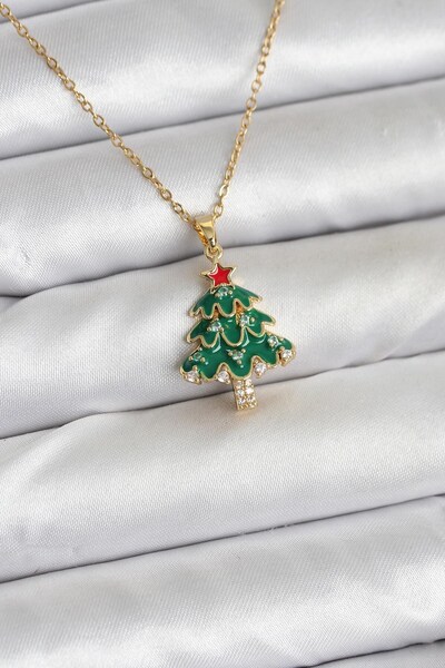 Inure Jewelry قلادة نسائية من الفولاذ 316L بلون ذهبي على شكل شجرة الصنوبر بتص...