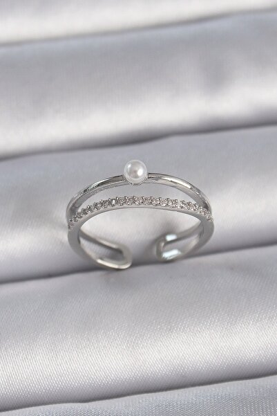 Inure Jewelry Brass Silver Color Zircon Stone Pearl Detail Adjustable Model W...