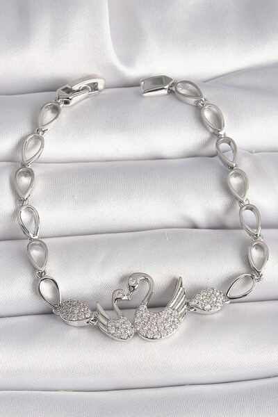 Inure Jewelry Brass Silver Color Zircon Stone Swan Figure Drop Chain Model Wo...