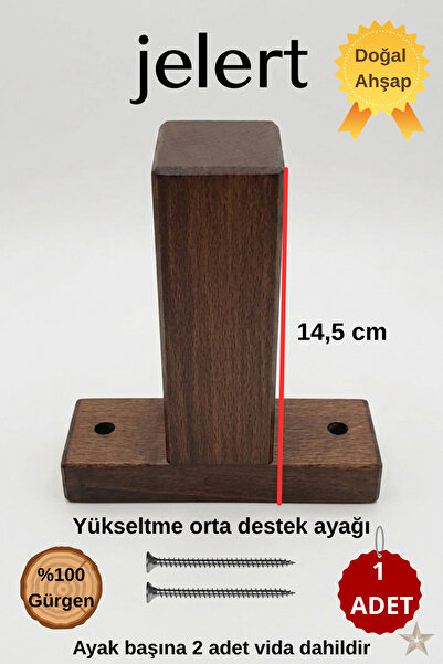Jelert Masif Gürgen Ahşap 14,5 cm Mobilya Yükseltme Destek Ayağı, T-Koyu Cevi...