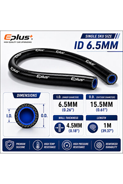 Choice I D 6.5MM Universal 1 Meter Black 4-Ply Silicone Tubing Hose Car Vacuu...