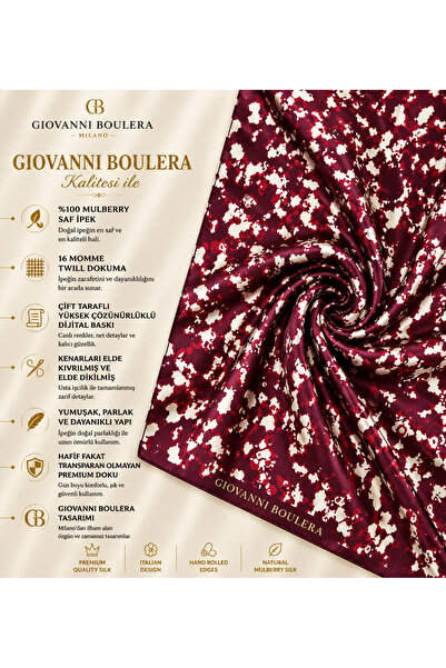 Giovanni Boulera Bordo Beyaz Dalgalı Desenli Mulberry Twill İpek Şal
