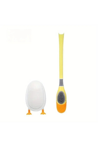 Choice Yellow Duck Shape Toilet Bowl Brush with Holder, Silicone and Hard Bri...