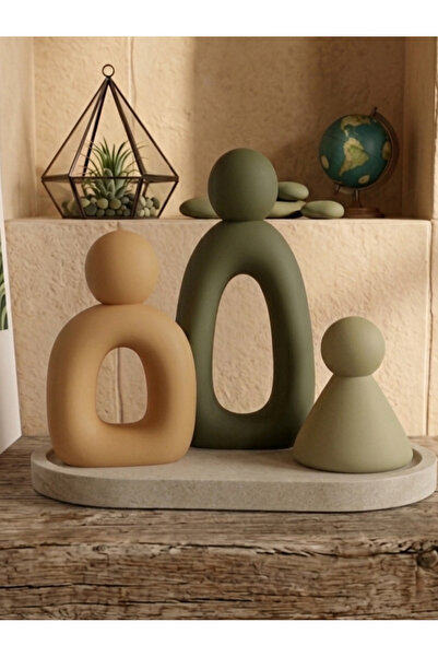 LUNİVAA HOME 4'lü Dekoratif Aile Büstü Biblo Seti & Mermer Desen Oval Tepsi –...
