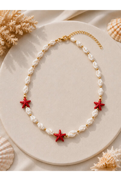 Moonbelle Women's Red Starfish Natural Seashell Necklace