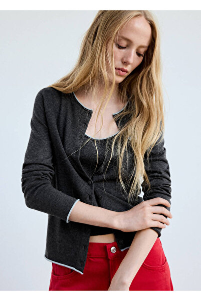 MANGO Woman Knit cardigan with contrasting trims