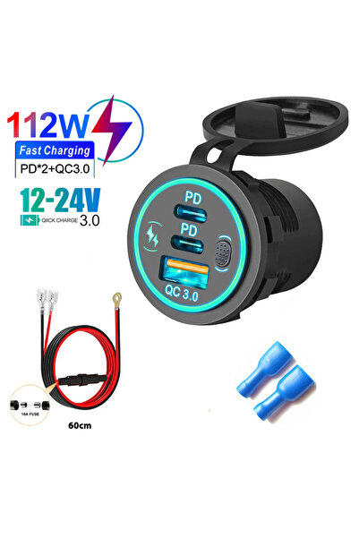 Choice3 Green with lines 3 Ports Quick Charge Dual PD & QC 3.0 112W Aperture ...