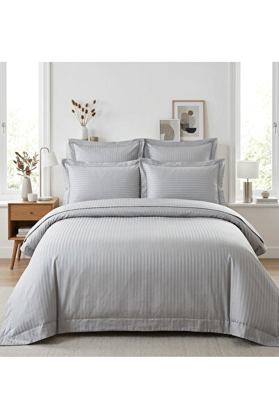 PIRILTI COLLECTION Double Cotton Satin Duvet Cover Set - Striped