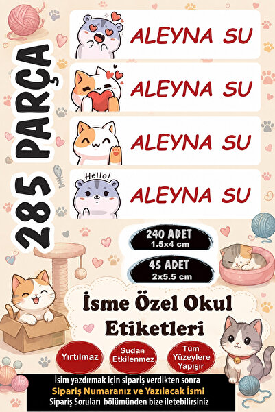 Kt Grup Okul Etiketi Kalem Defter Etiketi Özel Isim Yazılabilen Sevimli Kedic...