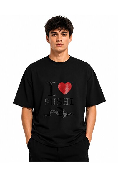 Inscriptie Tricou Unisex Bumbac Premium Casual " I love sushi "