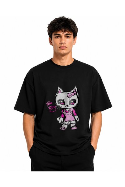 Inscriptie Unisex Premium Cotton Casual T-Shirt "Hello Kitty, Art"