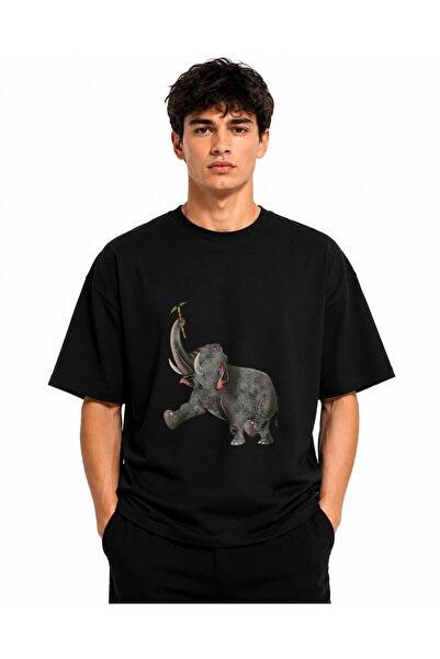 Inscriptie Tricou Unisex Bumbac Premium Casual " Elefant cu palmier "