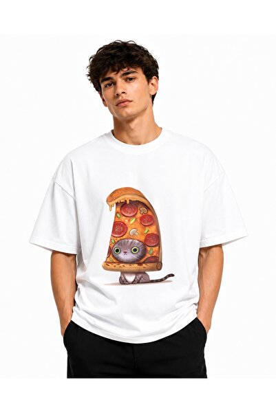 Inscriptie Tricou Unisex Bumbac Premium Casual " Pisica pizza "