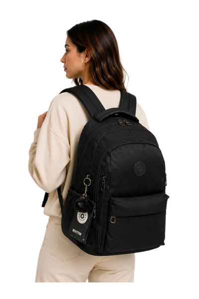 Bevitton School Backpack Unisex Water Resistant Fabric School Bag 2500 Black