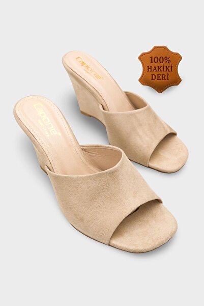 Capone Outfitters Maurene Genuine Leather Lined Feta Wedge Heeled Women's Sli...