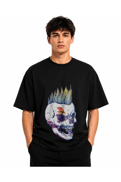 Inscriptie Ουνισέξ Βαμβακερό T-Shirt Υψηλής Ποιότητας  "Κρανίο με μοχάουκ "