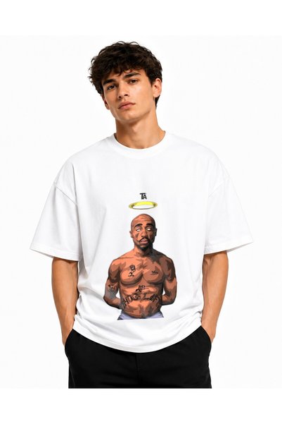 Inscriptie Tricou Unisex Bumbac Premium Casual " Tupac Chibi "