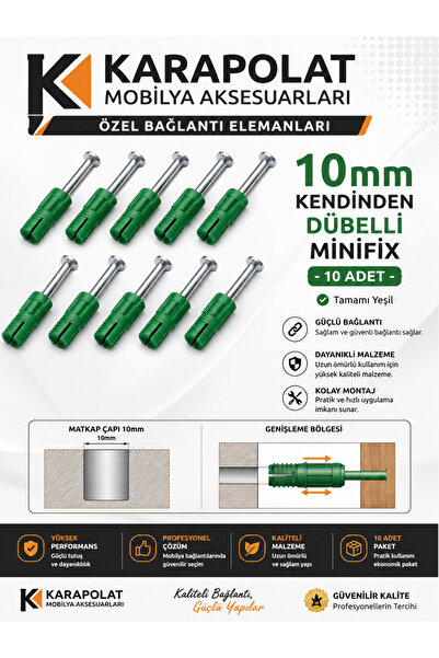 KARAPOLAT Minifix Mili Kendinden Dübelli 8mm / 10mm (10 ADET)