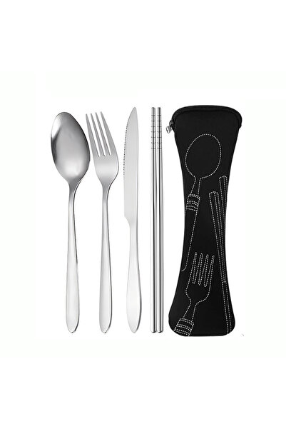 Choice 4pcs black 4pcs Portable Stainless Steel Cutlery Set, Knife, Fork, Spo...