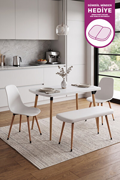 VİLİNZE Eames Sandalye-Bank Argos Ahşap MDF Sabit Mutfak Masası Takımı - 70x1...