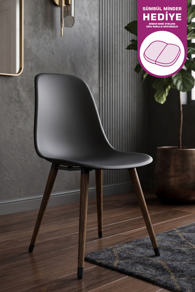 VİLİNZE Eames Kestane Ahşap Ayak Plastik Siyah Sandalye