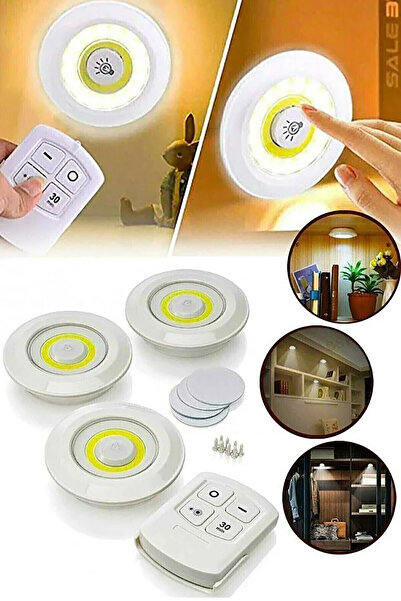 MOBEE Uzaktan Kumandalı Pilli Led Spot Lamba Ampul 3'lü Set Yapışkanlı