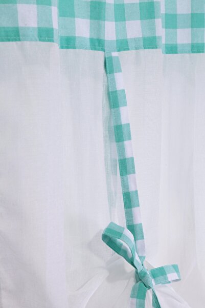 cotton maison Naturel Potlu Ekose Tül Perde Retro