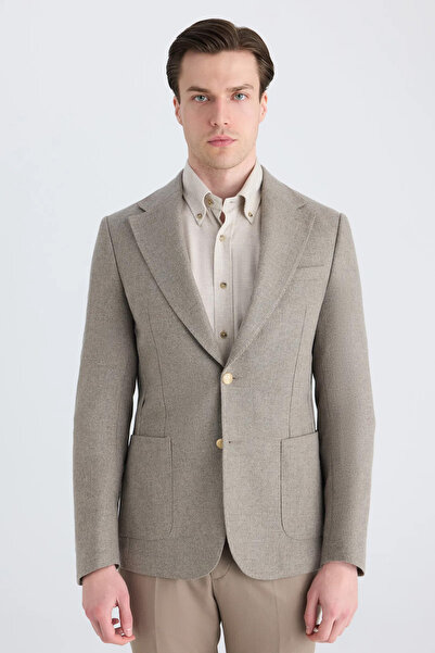 D'S Damat Ds Damat Slim Fit Vizon Diyogonal Kumaş Ceket