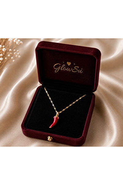 GlowSu Biber Kolye Şans ve Nazar Kolyesi Gold Renk Minimal Çelik Kolye