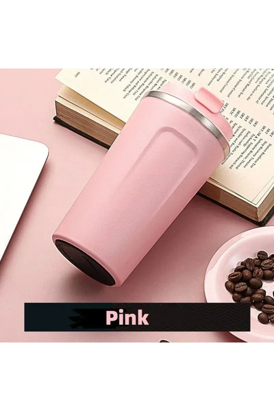 Choice كوب قهوة حراري وردي اللون سعة 510 مل، مصنوع من الفولاذ المقاوم للصدأ، ...