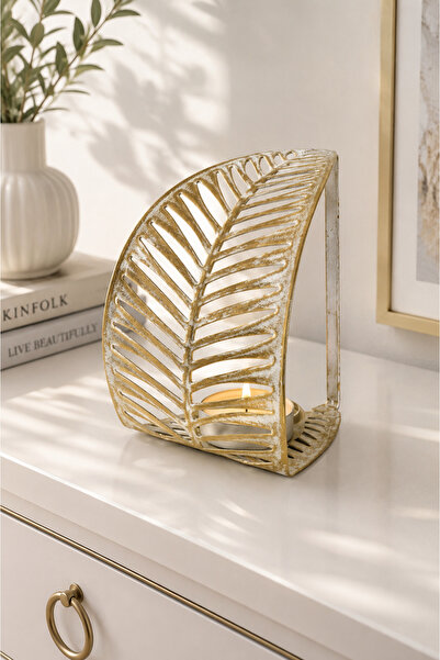 VENON Home Mumluk Yaprak Krem Sarı Patine || Metal Mumluk Tealight Mumluk Mum...