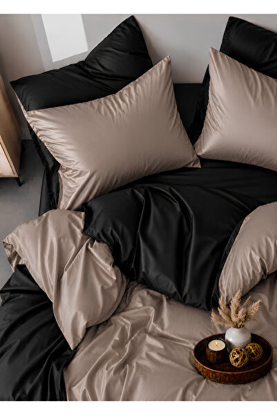 remtex 100% Cotton Satin Double-Sided Design Mink Black Double Duvet Cover Set