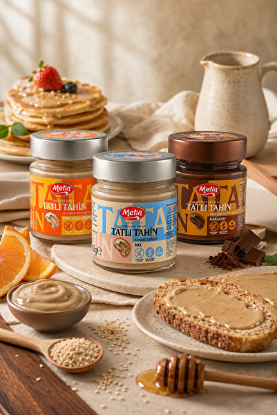 METIN Tatlı Tahin Seti- Sade- Kakaolu - Portakallı - Glutensiz ve Vegan Sürül...