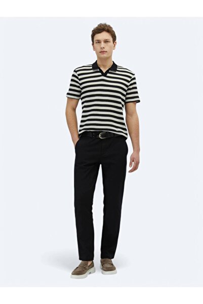 Kip Black Plain Weave Regular Fit Casual Cotton Blend Trousers