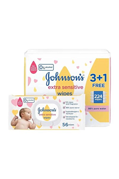 Johnson & Johnson مناديل جونسون للأطفال، فائقة الحساسية، مضادة للحساسية، 3+1 ...