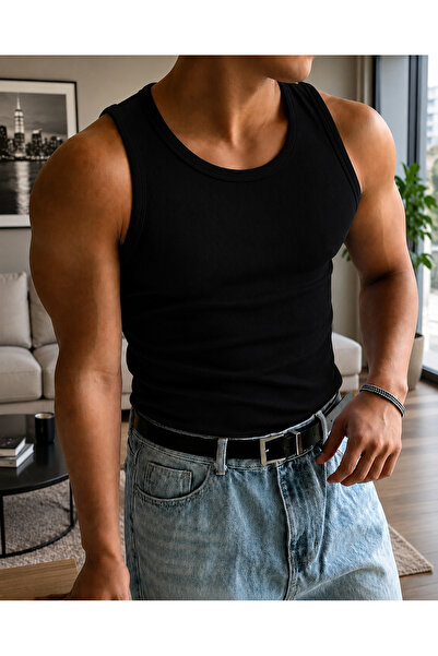 Livik Men's Halter Collar Ribbed Fabric Slimfit Lycra Undershirt for Sports a...