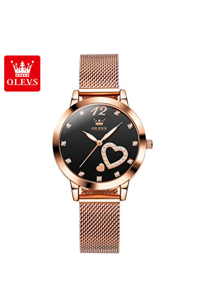 Choice4 ساعة OLEVS 5189 السوداء الفاخرة للنساء بحزام شبكي من الفولاذ وتصميم ع...