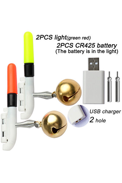Choice عصا صيد مضيئة من GOBAIT باللون الأخضر والأحمر مزودة بجرس LED CR425 وبط...