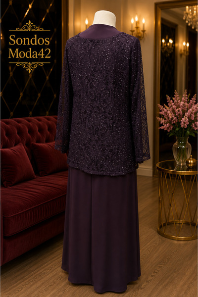Sondos Moda42 Hesna Large Size Stone Embellished Jacket Stylish Mother Evening Dress Set