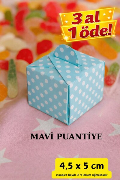 Emtory Home Kare Kutu | Mavi Puantiyeli Lokum Kutusu - Şeker Kutusu - Mevlid ...