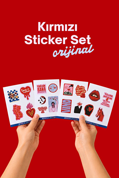 ArtDropsco 17'li Sticker Set Kırmızı Estetik Kolaj Modern Sanat Laptop Telefo...