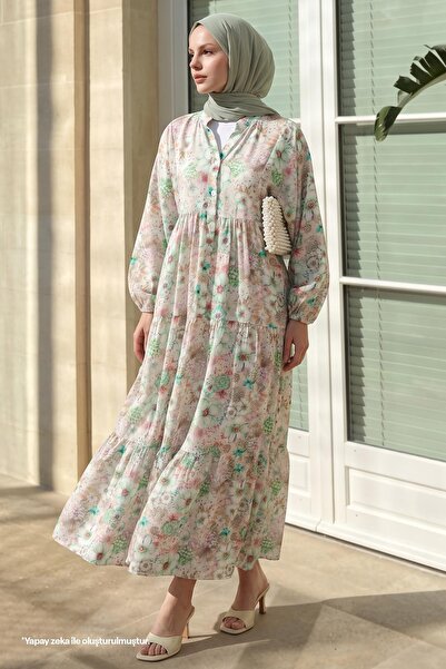 InStyle Nergis Çiçeği Yeşil Mango Elbise
